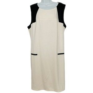 Spense Woman Ivory And Black Vegan Leather Trim Sheath Dress Plus Size 20W